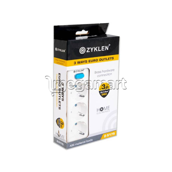 Uzatma kabeli (Udlinitel) Zyklen Z-5175 3m, 3-yuvalı, Ağ
