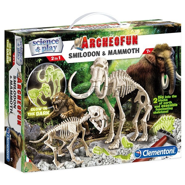 Саблезубый тигр и Мамонт Clementoni Archeogiocando Smilodon + Mammut FLUO
