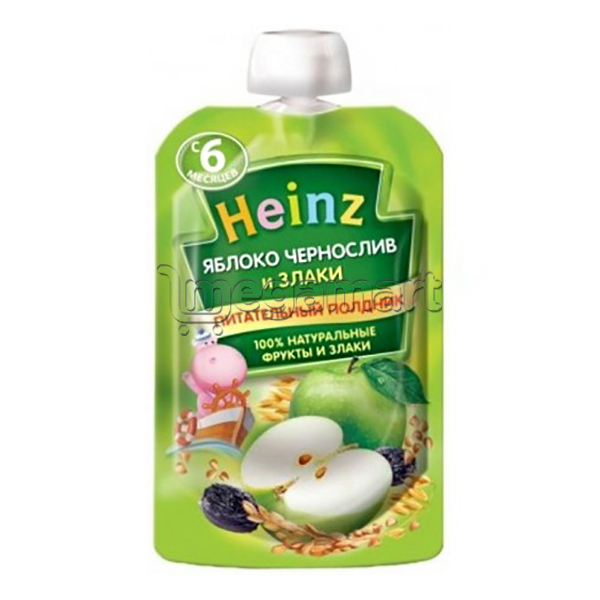 Пюре для детей Heinz Яблоко-чернослив и злаки, с 6 мес., 90гр 604184 (4600689604184)