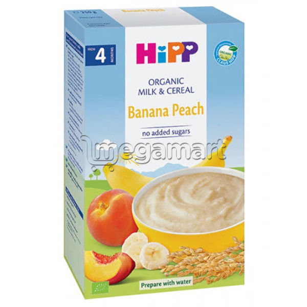 Uşaqlar üçün sıyıq Hipp Orqanik südlü bananlı və şaftalı ilə (4+ ay.), 250qr (AL2973-01-U)