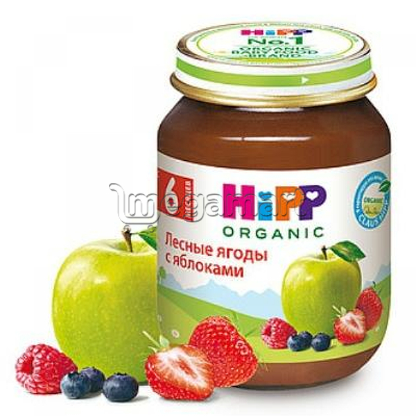Пюре для детей Hipp лесные ягоды с яблоками, с 6 мес., 125гр (AL4203-01)