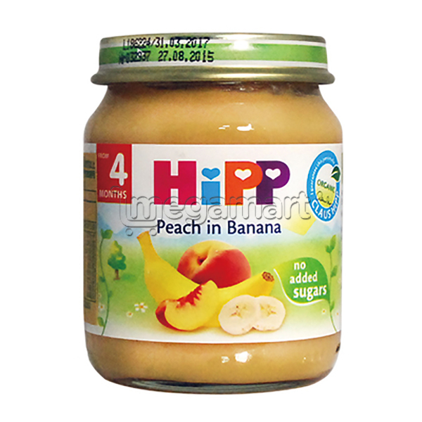 Uşaqlar üçün püre Hipp "Banan və şaftalı", 4 aydan, 125qr (AL4396)